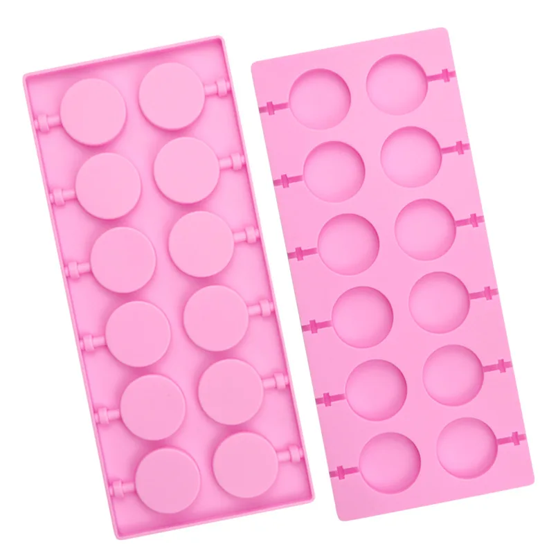 BPA Free Non-stick 12 Cavities Chocolate Lollipop Moulds with Sticks Candy Silicone Round Lollipop Mold