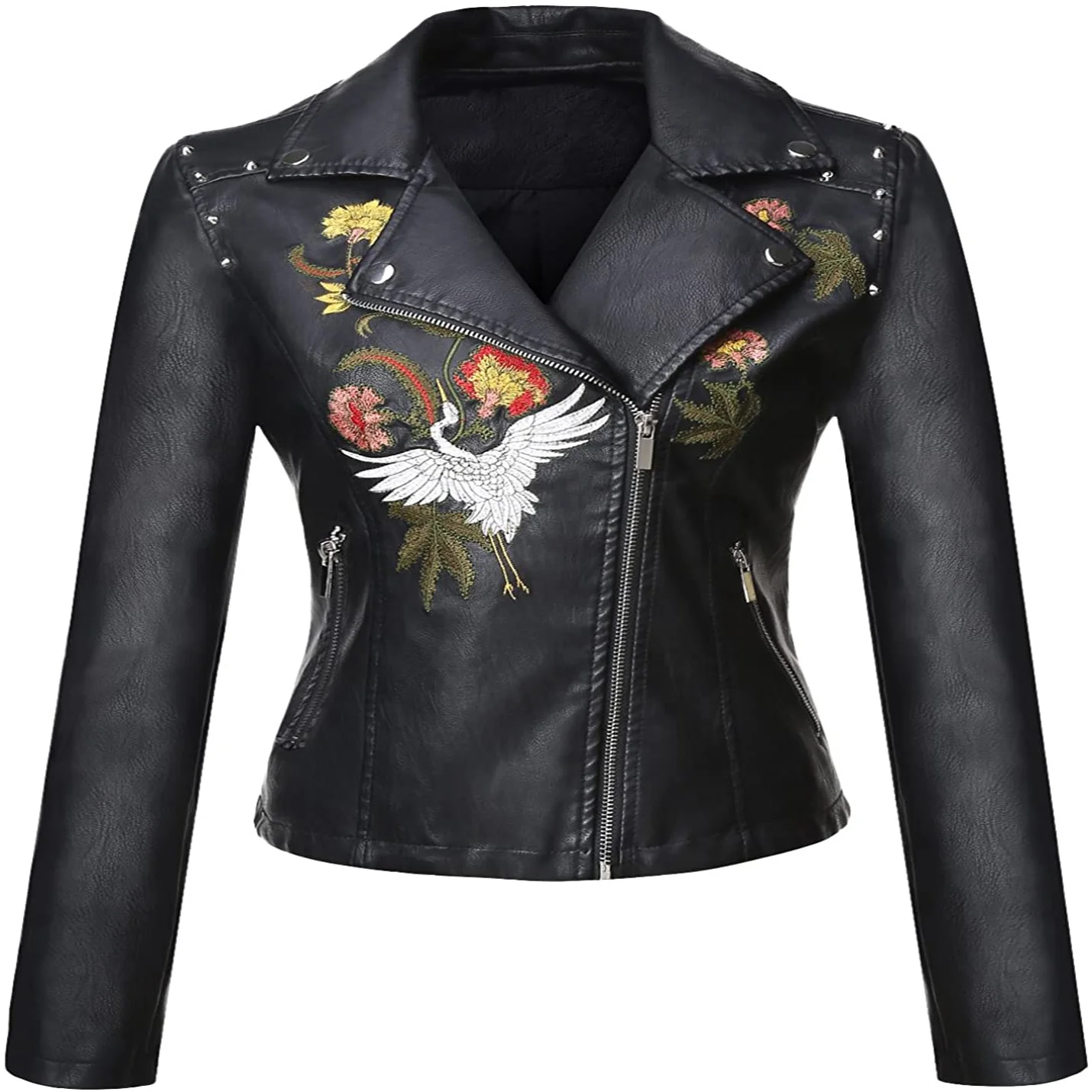 Motorbike Studs leather Custom Printing Wind Breaker Women Fashion Jacket women short jacket
