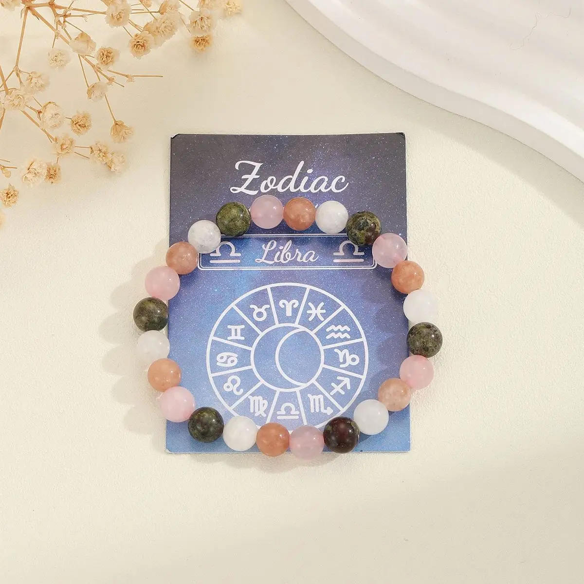 Dainty Zodiac Card Bracelet for Women Fine Jewelry Yoga Meditation Healing Crystal Bangle Elastic Natural Stone Bracelet love