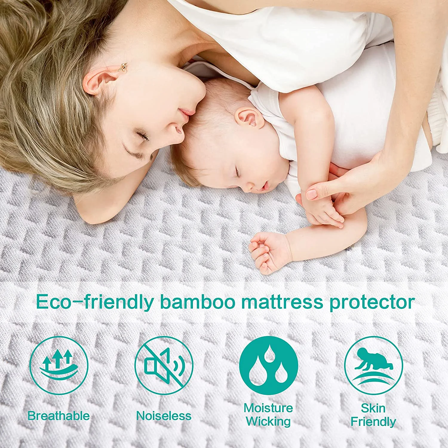 Ultra-soft Smooth Bamboo Jacquard Noiseless Waterproof Mattress Protector Breathable Easy Clean Cooling Cover