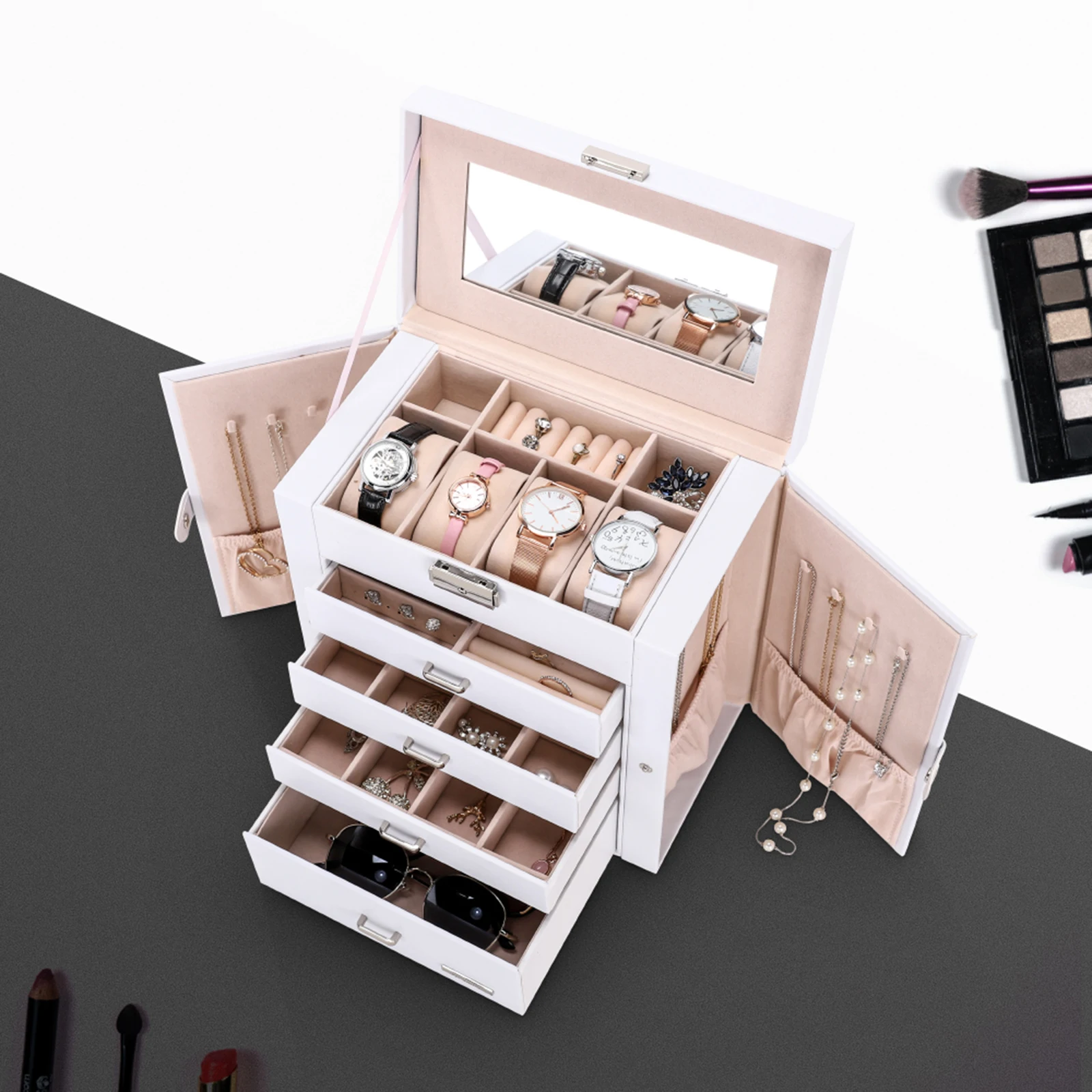 Discount Pu Leather Jewelry Case Box Custom Jewelry Case With Multi-layers