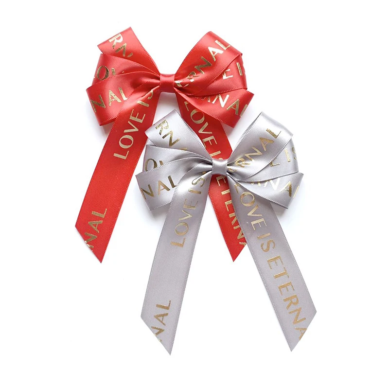 Customized customized printed logo gift wrap satin ribbon bows