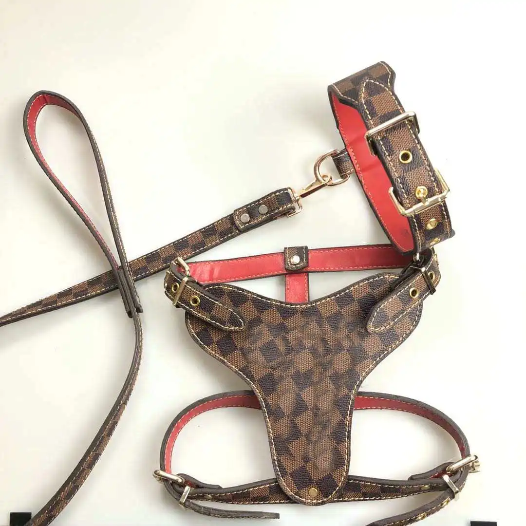 JXANRY Adjustable Luxury Pet Harness Dog Leather Leash Pet Collar Dog Traction Set Material In Pu and Leather