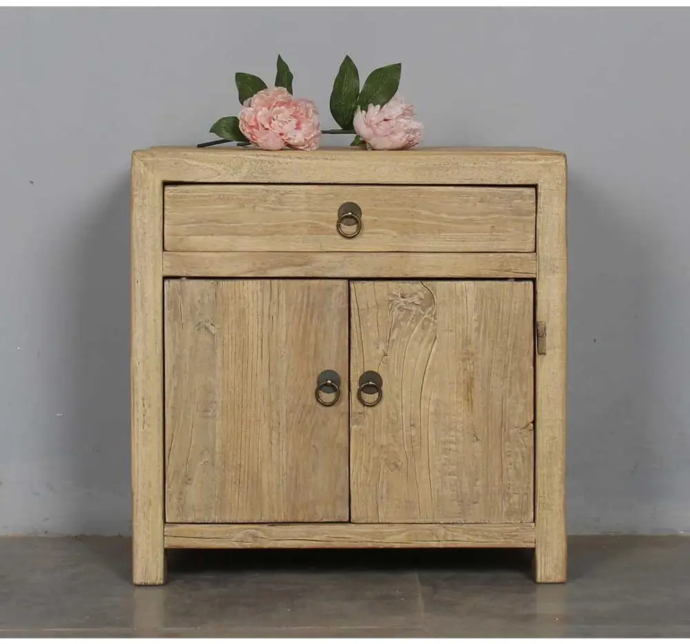 Antique bedroom grey painted wooden distressed bedside drawer cabinet