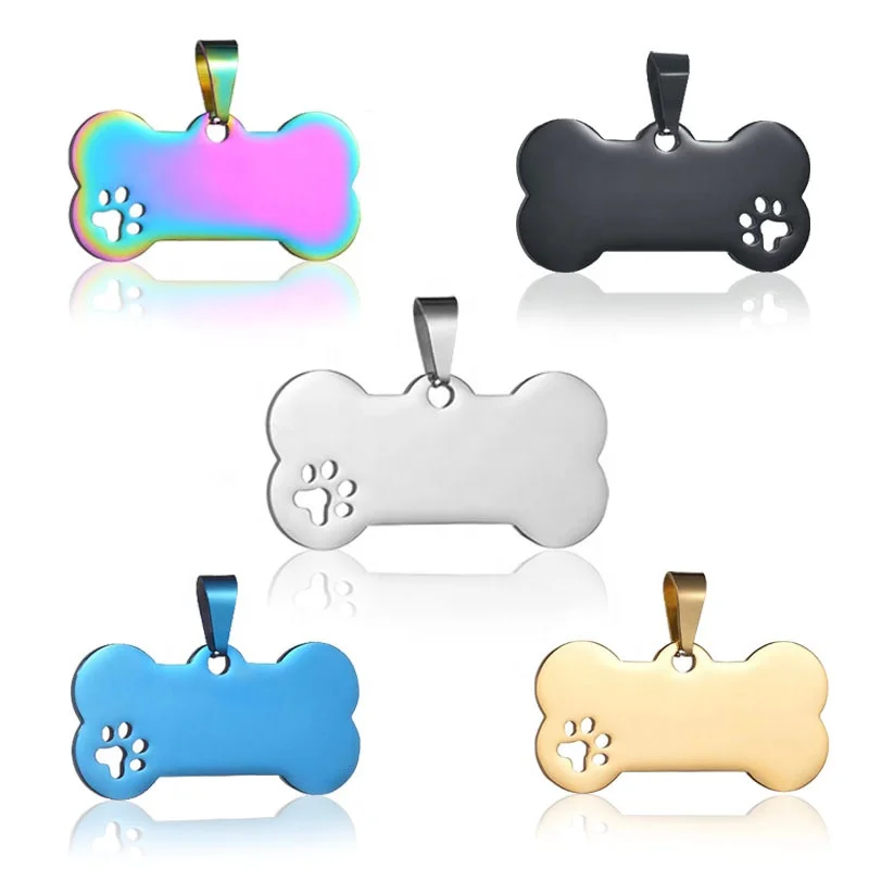 Stainless Steel Hollow Footprint Bone Dog Tag Gold Steel Color Rose Gold Black Pet ID Tag