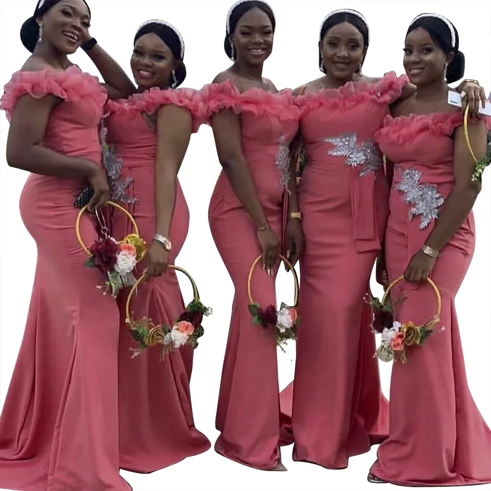 Custom Bodycon Fall Clothing Ladies Elegant Purple African Long Bridesmaid Dresses