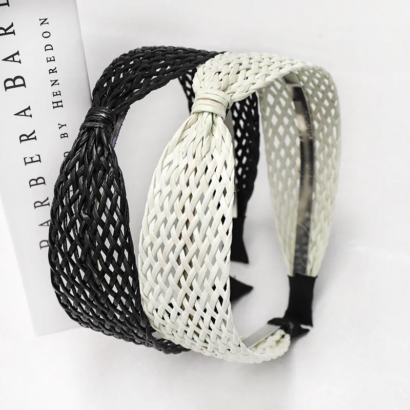 Natural Raffia Straw Handmade Bow Knot Headband Boho Braided Weaving Hairband Girls Hair Accessories Vacation Style Hair Bands