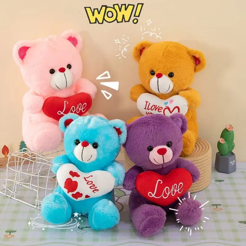 Ruunjoy 25cm /30cm/35cm Cute Teddy Love Heart Heart-shaped Bear Plush Doll Stuffed Animals Kawaii Room Decor Valentine Gifts Toy