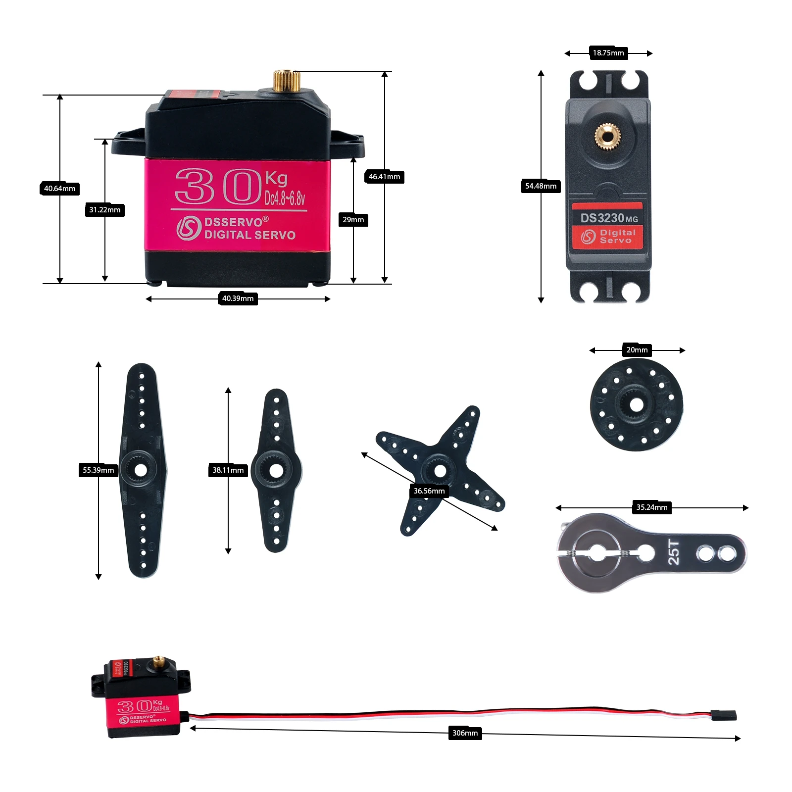 High Torque Metal Copper Core Digital Servo 25T Servo 30KG Gear RC Car Toys 270 Degree Rotating Waterproof Remote Control PC DIY