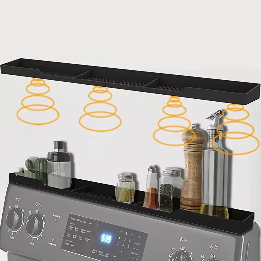Stove Top Shelf 30 Inch Silicone Material Magnetic Shelf for the Stove 3 Functional Partitions Kitchen Spice Rack Organize