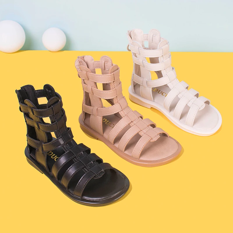 G.DUCK COOL Summer Leather Kids Sandals Cute Children Roman Lace Up Shoes PU Shoes Girls Roman Shoes Sandals