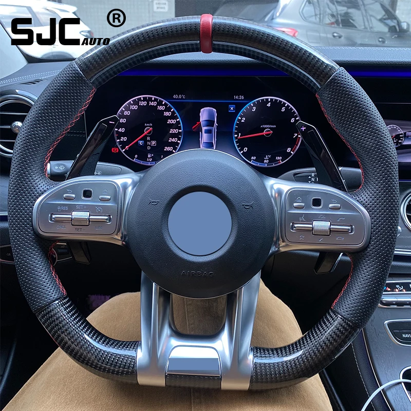 SJC авто для Mercedes-Benz перфорированная кожа из углеродного волокна AMG W203 W204 W205 W213 W211 W222 C300 A45 G500 светодиодные подрулевые переключатели