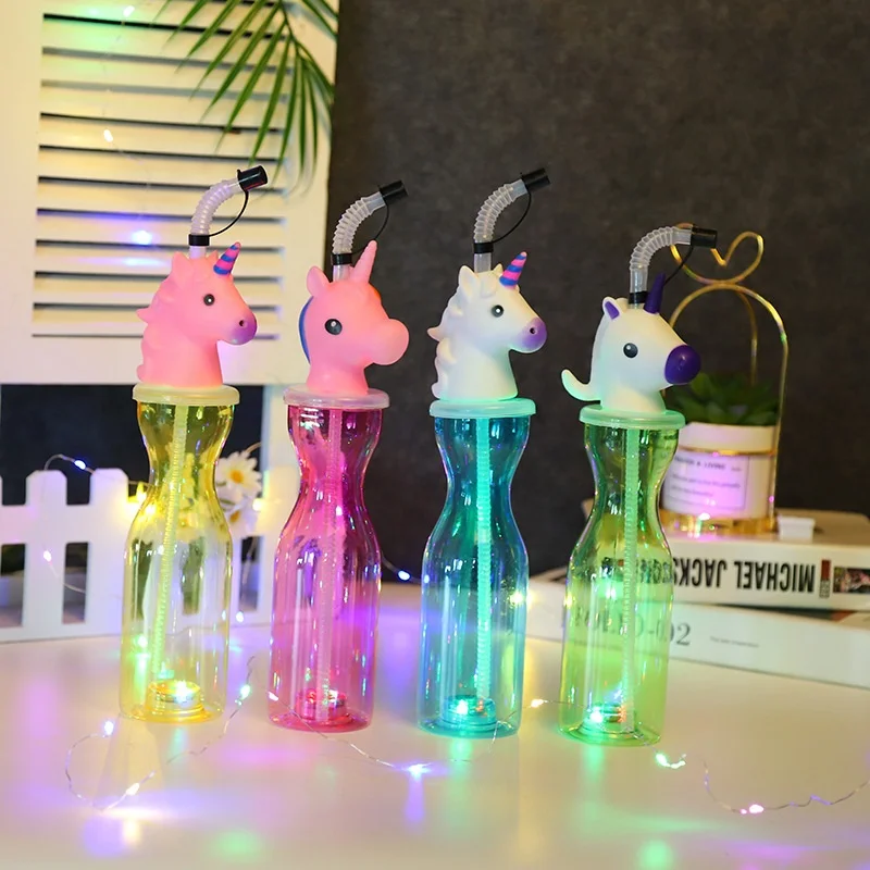 Christmas Gift Cup Cartoon Creative Disposable PET Plastic Straw Cup Milk Tea Cold Drink Juice Cup for Student