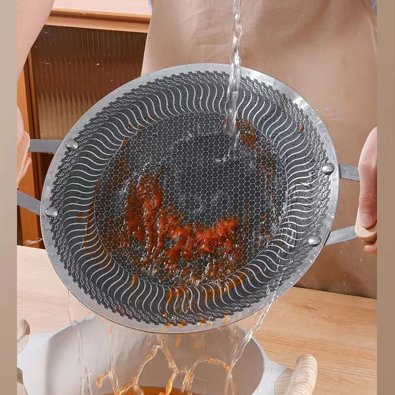 34cm Triply stainless steel 316 grill pan with honeycomb non stick frying pan griddle pan more durable with wood folding handle