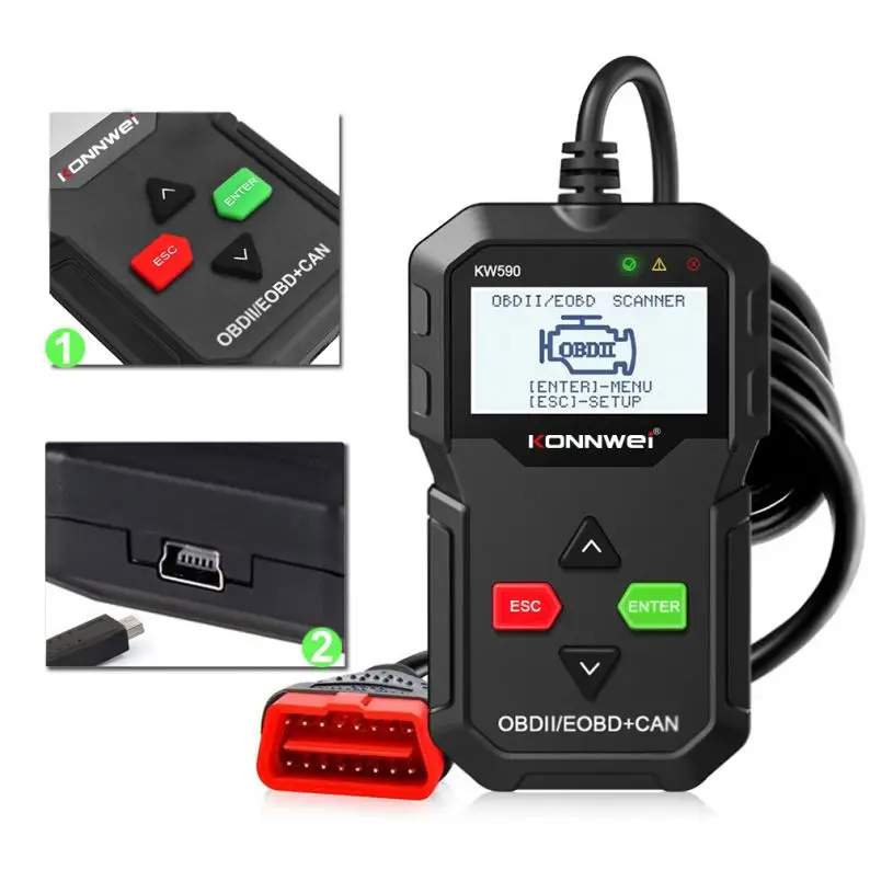KONNWEI Free Update Print Report 2.0 Inch Auto Car Diagnostic Tool Vehicle Diagnostic Machine for All Cars with OBD2 Protocol