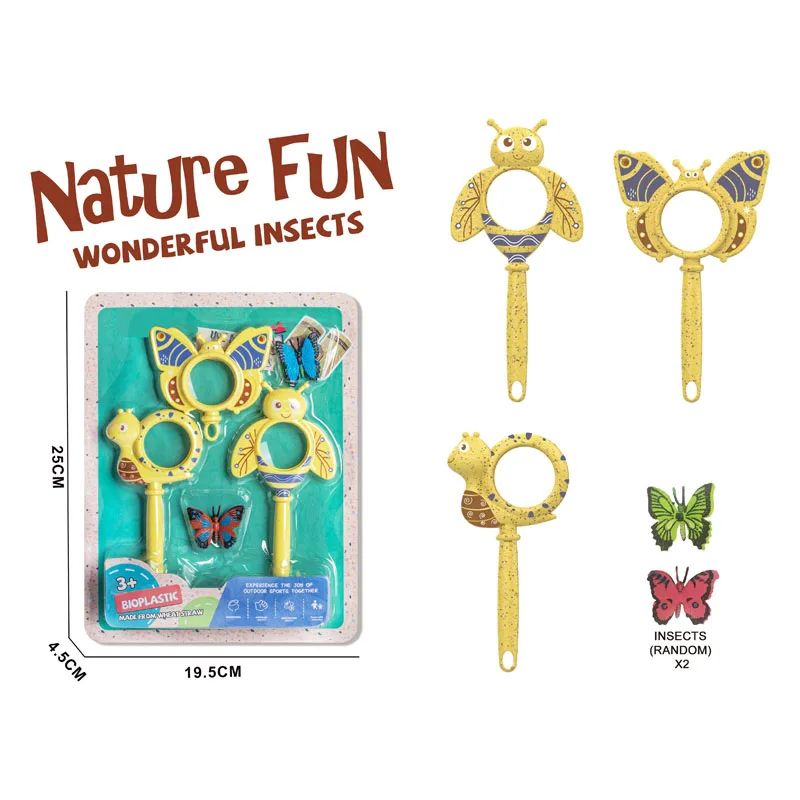 New arrival nature explorer kit science and education toys 3 types insect shape handheld mini magnifying glass toy with 2 insect
