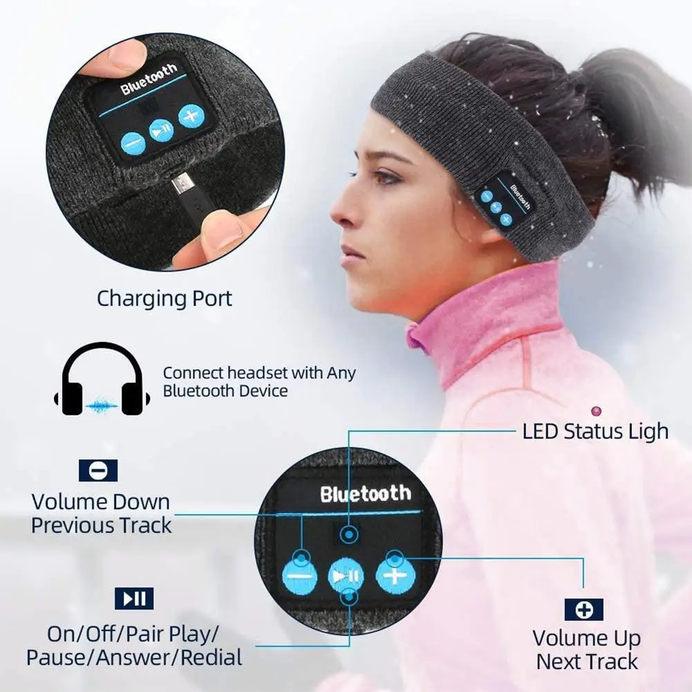 2021 New BT Music Headbands Sport Running Knitted Sleeping Headwear Headphone Speaker Headset Fitness Head Band for man woman