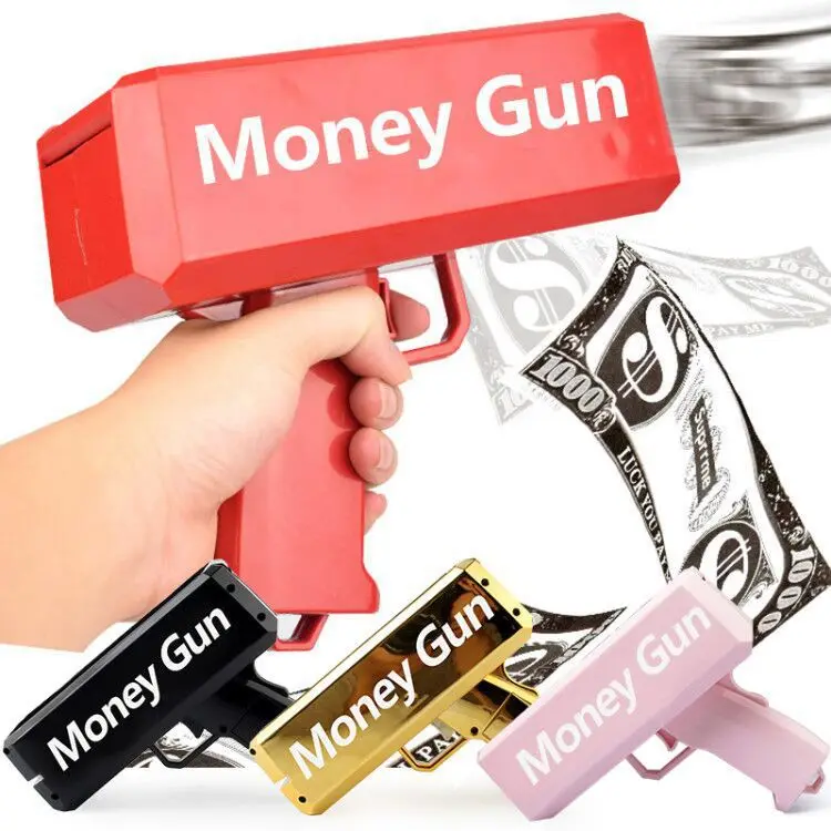 2022 happy new years gift box plastic gun toy  for cash custom player pink gold throwing spray shooter money gun