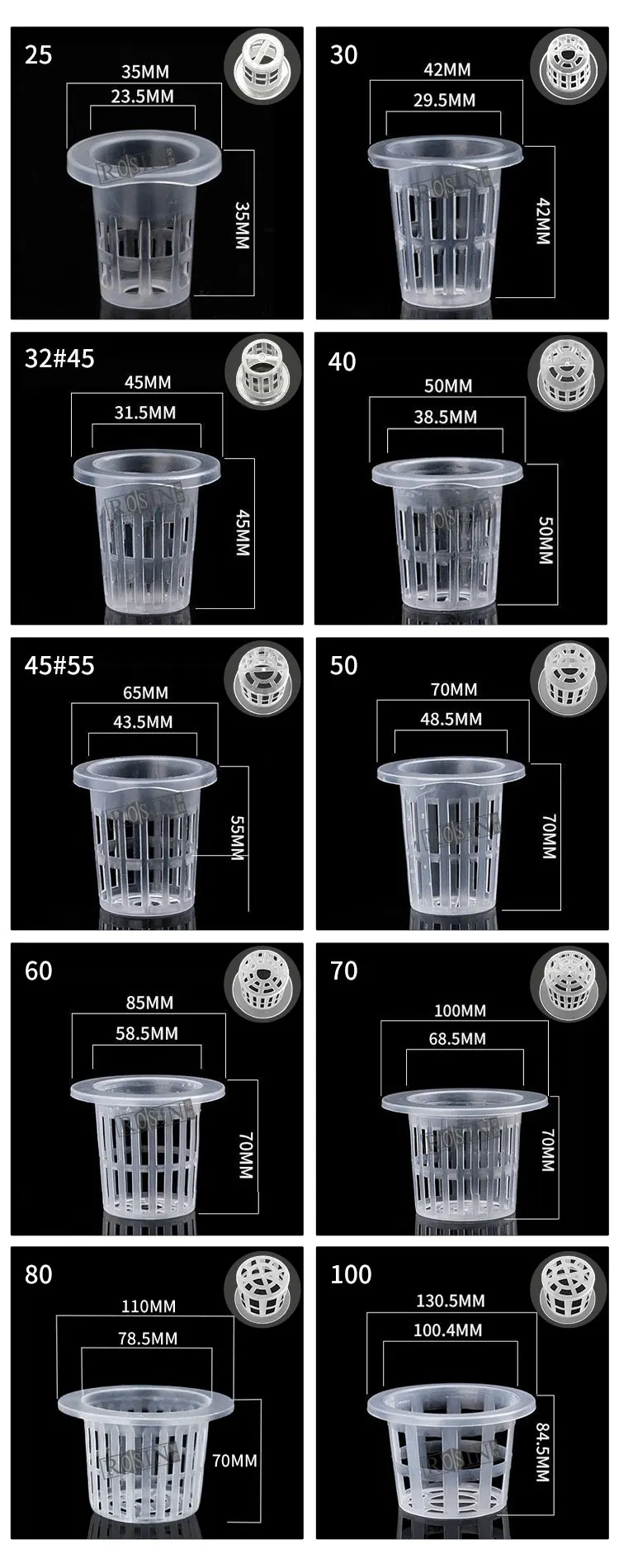 Greenhouse Plastic clear Mesh Pot Vegetables Grow Basket Hydroponics System Net Cup Net Pot