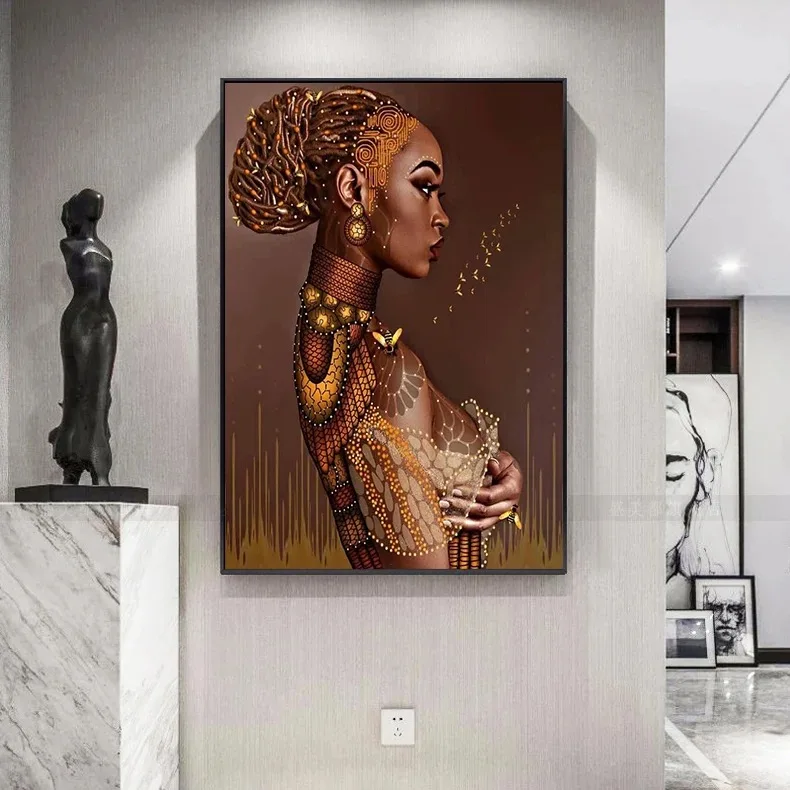 African Canvas Wall Art With Woman Oil Painting print on canvas For Bedroom Decor Picture Framed Large Wall Painting