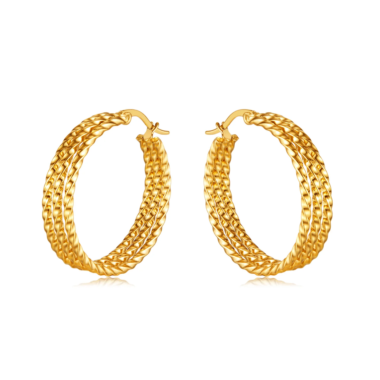 Fashion Women Stainless Steel Jewelry Braided Earrings Accessories Gift Stainless Steel Pearl Gold Earrings