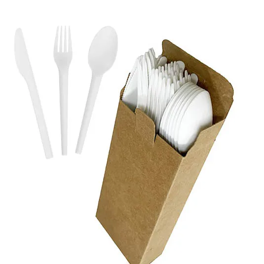100% Biodegradable Eco Friendly Utensil Compostable PLA Cutlery Set 3-in-1 Knife Fork Spoon