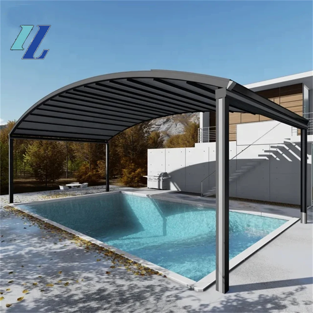 Outdoor Pavilion Modern Style Galvanized Steel Patio Gazebo with Overhang Slope-design Double Roof