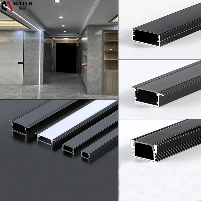Super Thin Anodized Aluminum Extrusion Profiles Black White Finish with LED Strip Linear Light Recessed for Cabinet