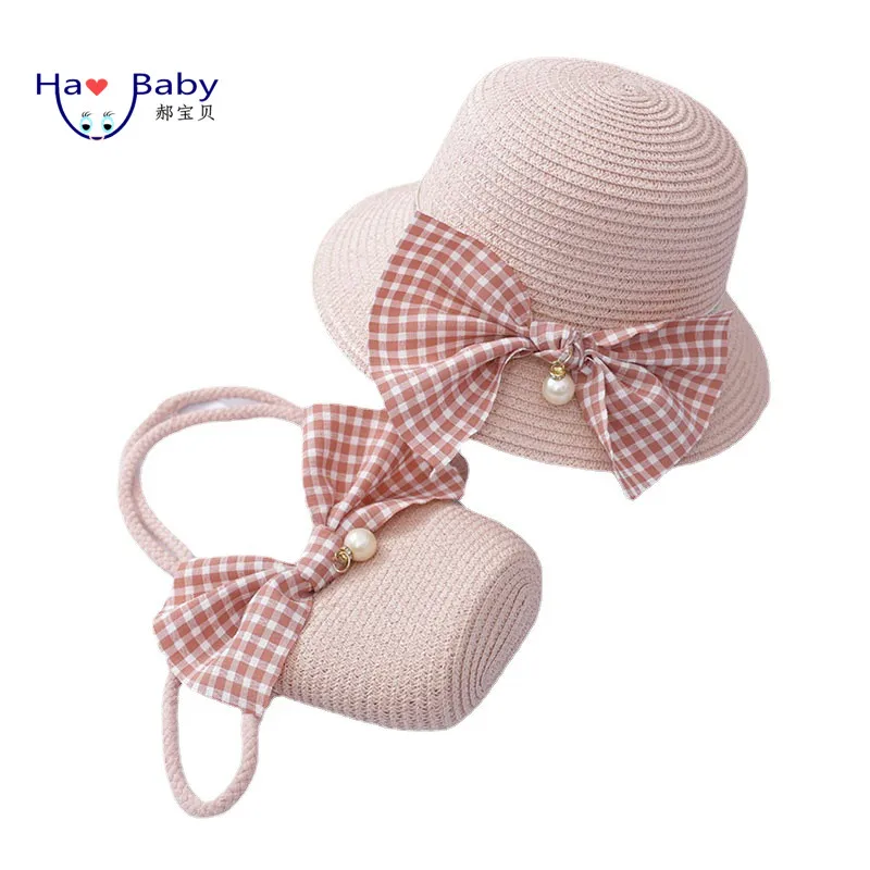 Hao Baby Girl Straw Bag Sunscreen Sun  Girl Summer Beach  Children Wave Straw Hat for Kids Sun Hat