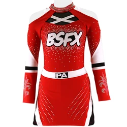 Wholesale Red High Quality Kids All Star Custom Rhinestone Cheerleading Uniforms With AB Crystal Cheer Practice Wear