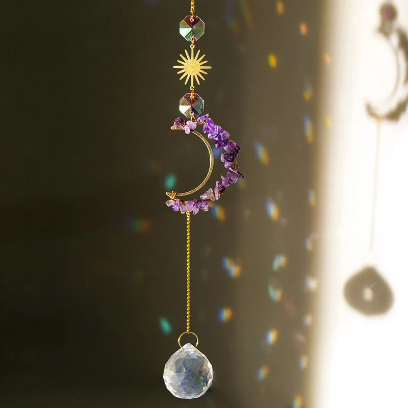 Sun Catchers Natural Crystal Sun Catcher Moon Sun Catchers Amethyst Quartz Crystal Suncatcher For Decoration