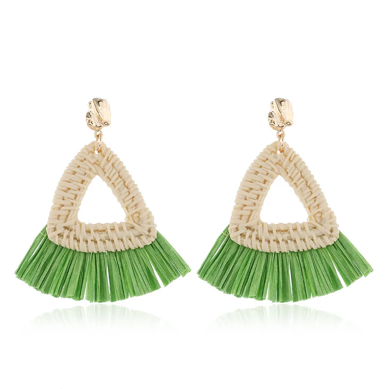 Ethnic Style Raffia Drop Earrings Boho Eco Friendly Bamboo Wove Pendant Earring Personality Beach Vacation Women Fashion Jewelry