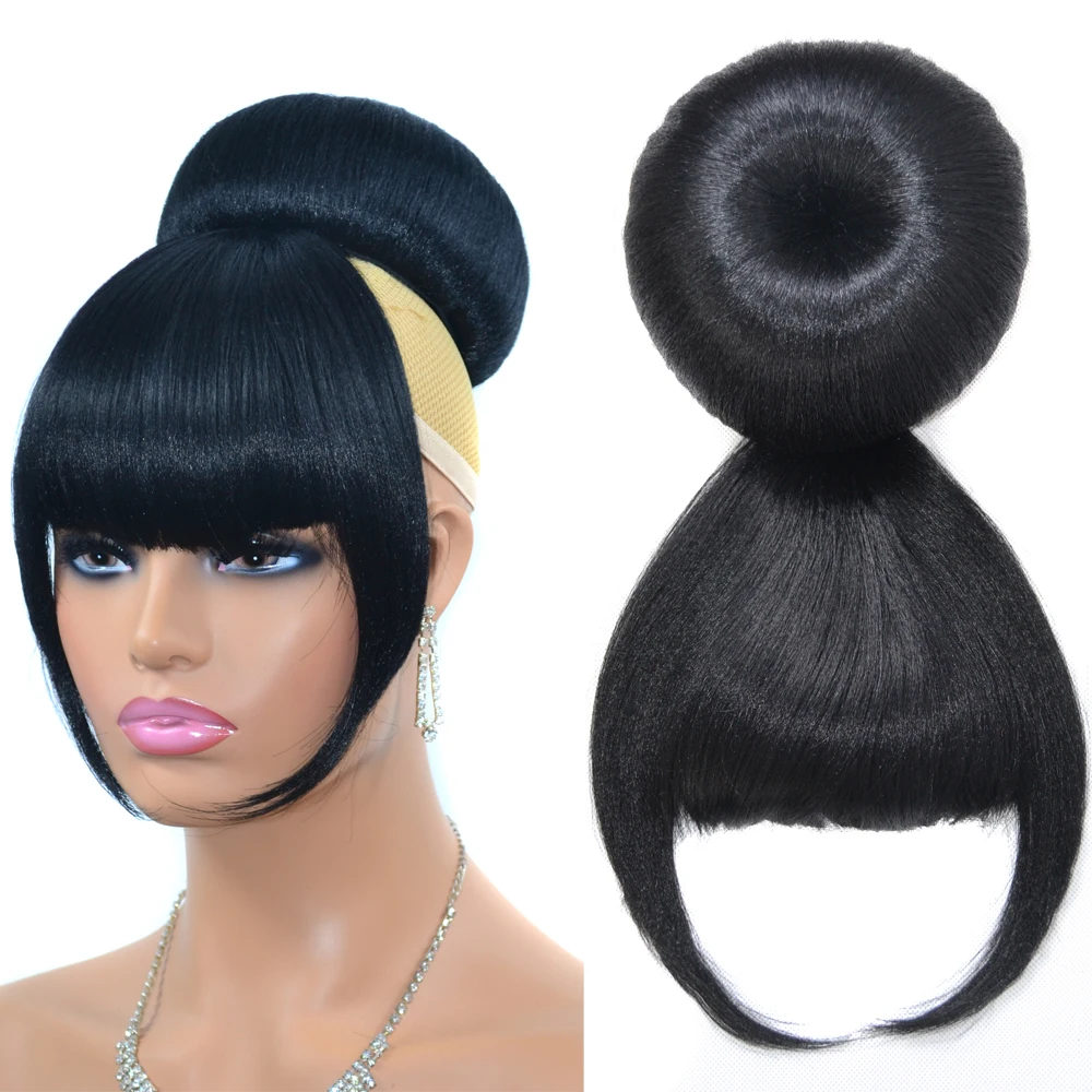 Mengyun 80g Fashion Black Big Apple Afro Naturel Noirs Women Synthetic Hair Chignon With Neat Bangs Extensions Donut Bun Pieces