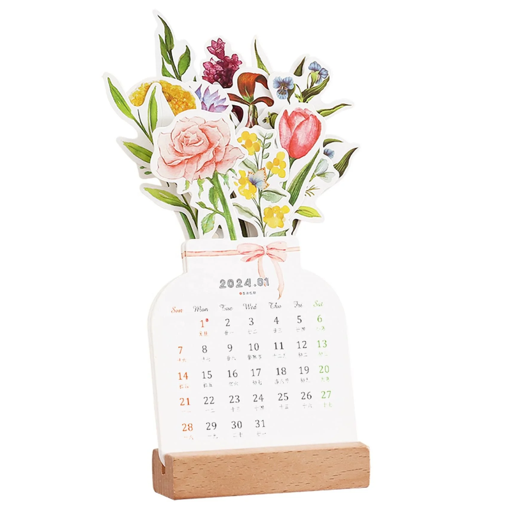 Copllent 2024 Wooden Desk Calendar Cute Creative Making Decorative Desk Calendar