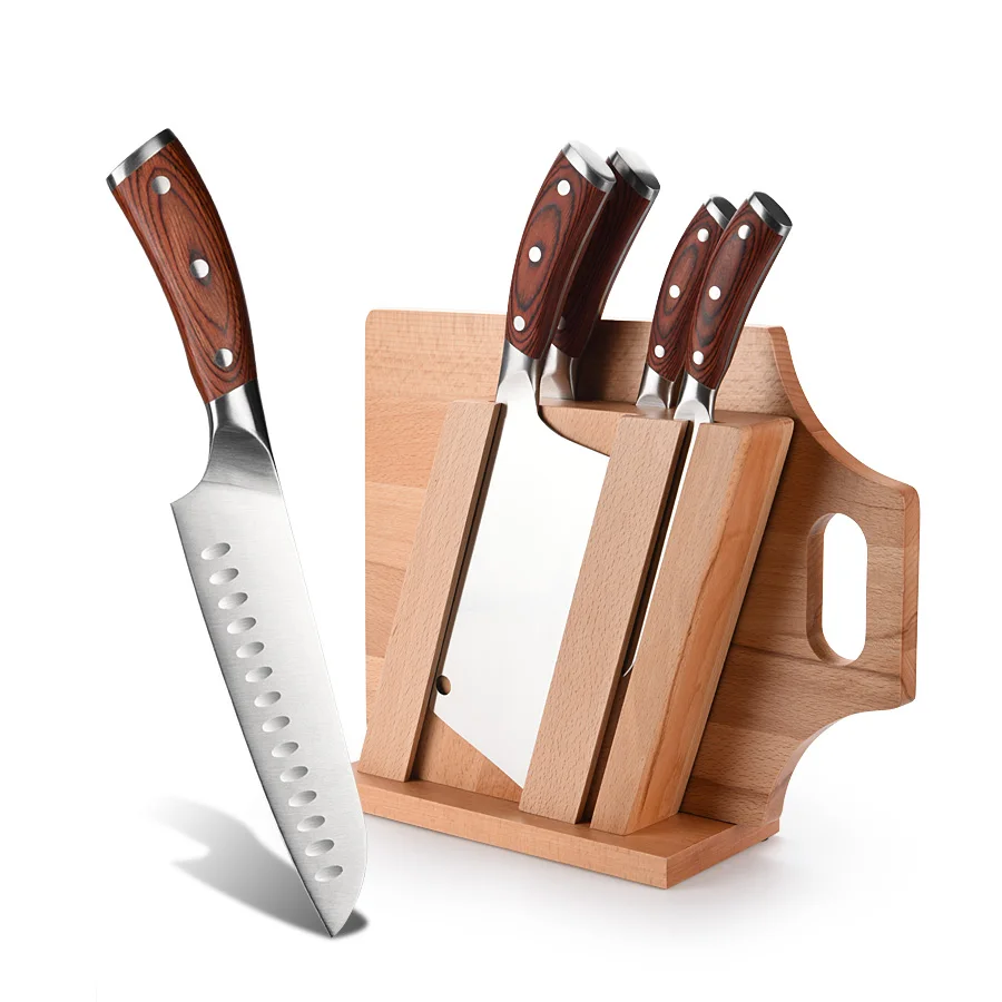 Beech wood Cutting Board with Knife Block holder stand