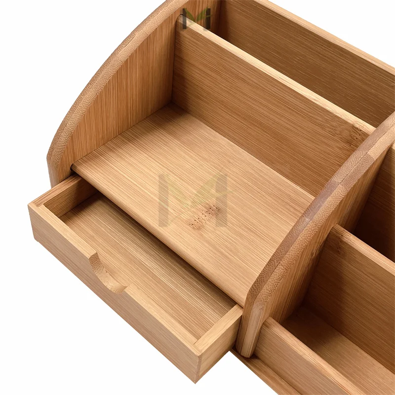 Bamboo Desk Organizers, Pencil Holder, Wood Tabletop Stand, Box Organization with Drawer For File, Pen, Office Supplies