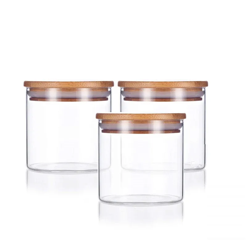 Round Cylinder Heat Resistant Apothecary Storage Dry Rice Vacuum Borosilicate Glass Storage Jar Food Glass Jars With bamboo Lid