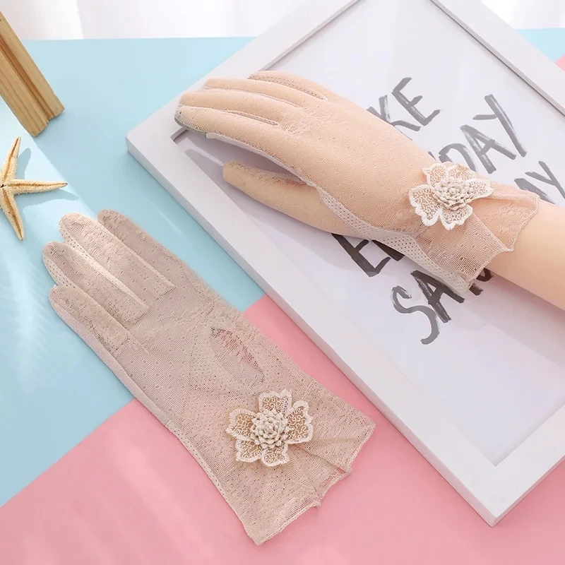 New design thin breathable elegant women sunscreen short lace summer driving Gloves