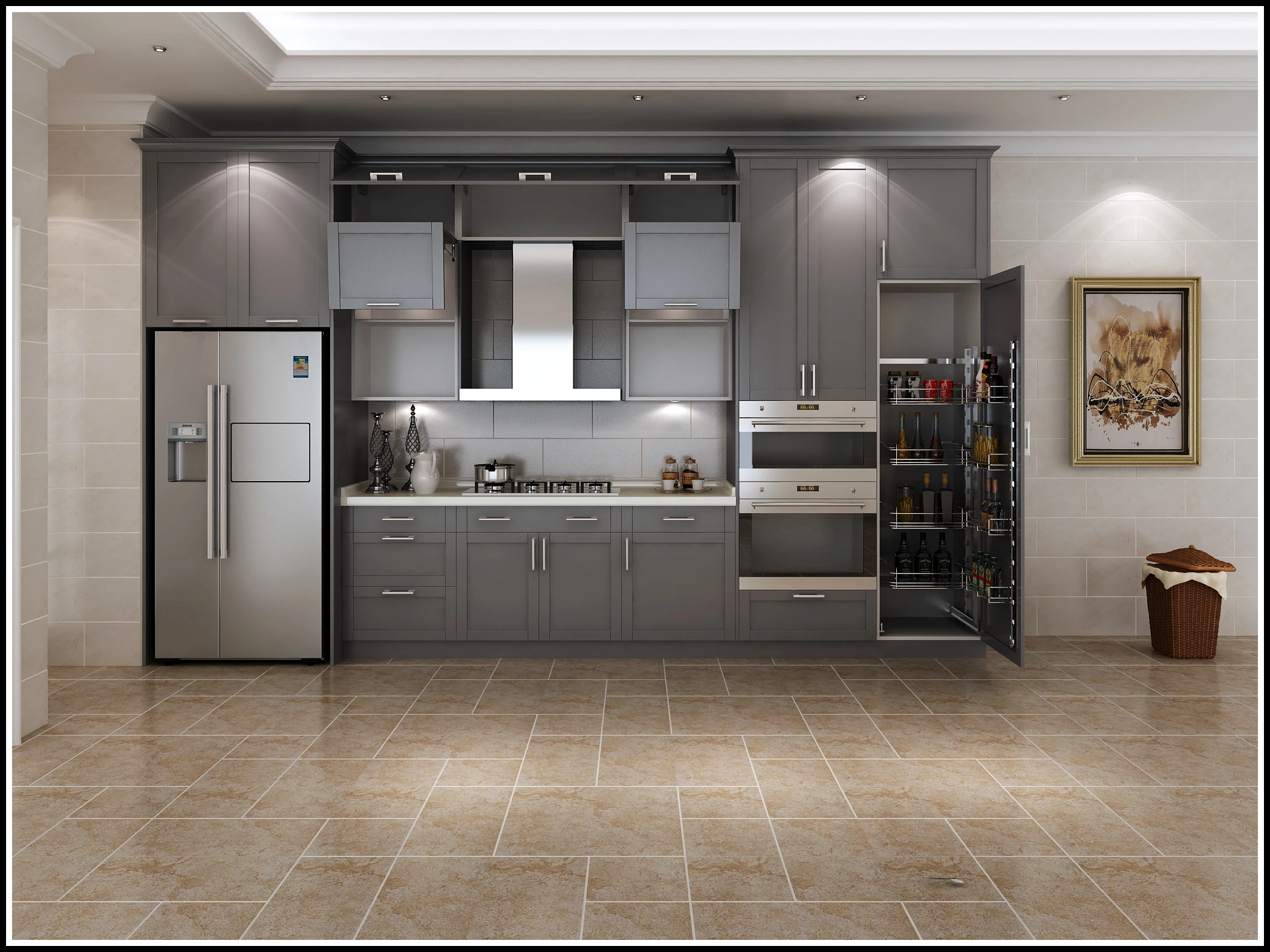 Welbom Modern Style Urban Grey Matt Paint Marble Spraying Professional 2 Pac Kitchen Cabinet Painting Set with Pantry Cupboard