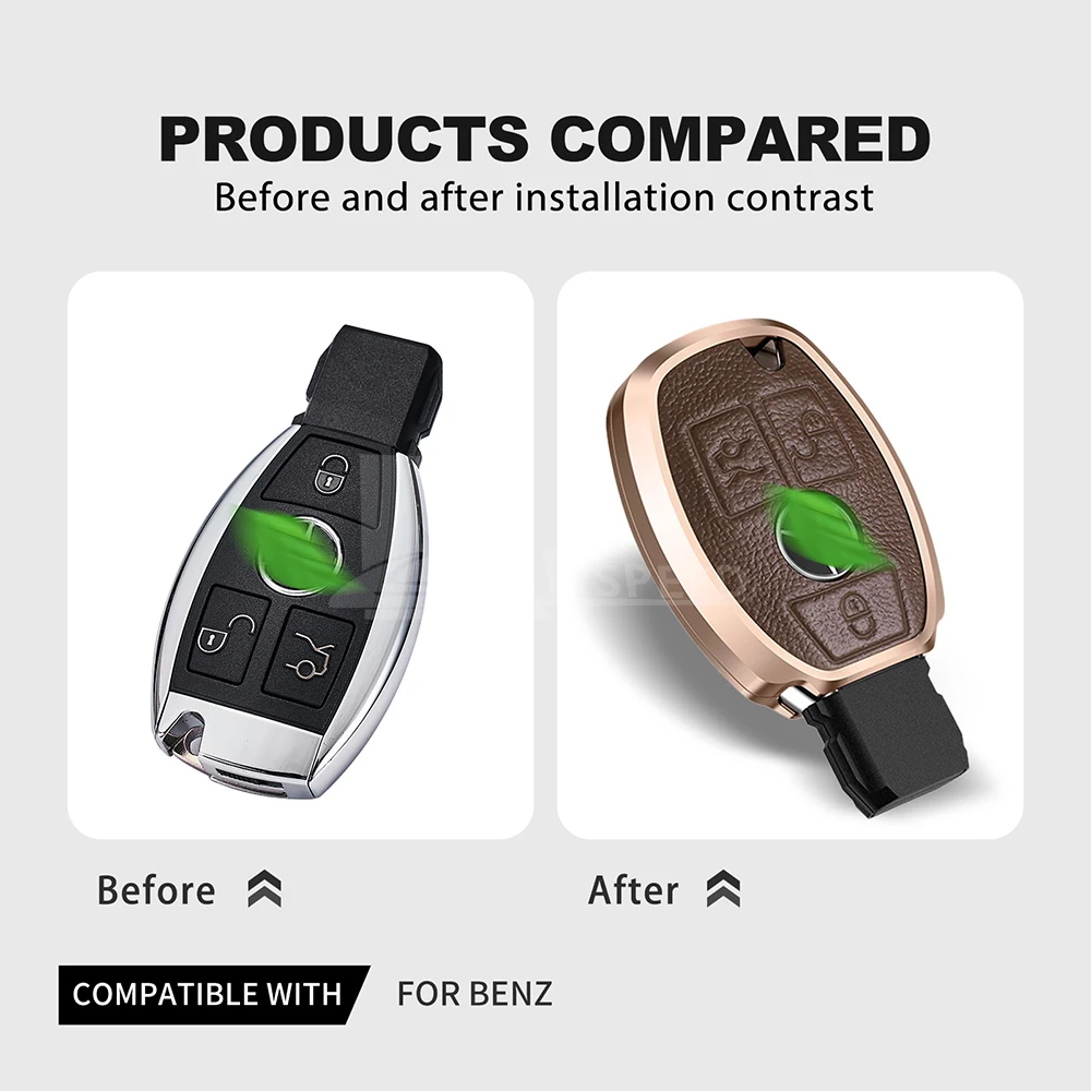 Metal Remote Key Case with Keychain for Mercedes Benz CLA GLC GLA GLK W203 Alloy Leather Car Key Cover Fob Protective