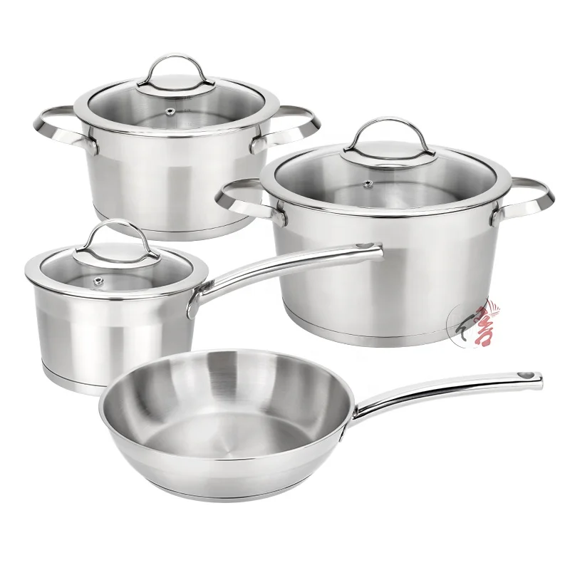 Wholesale Classic 7-Piece Stainless Steel Cookware Set 24cm Conical Shape Casserole Saucepan Pots and Pans