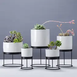 Nordic Simple Creative Positive and Negative Use Cylindrical Pot Multi-flesh Colored Iron Frame Ceramic Flower Pot