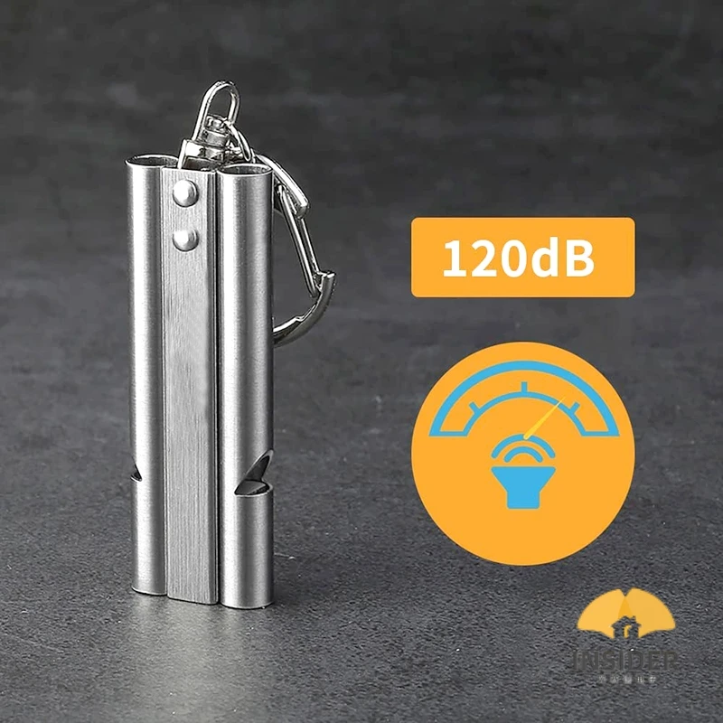 Fishing Training Rescue Stainless Waterproof Emergency Survival Double Tube 120DB Whistle With Lanyard Keychain
