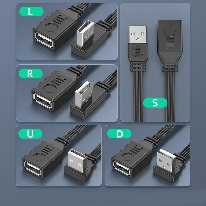 5cm 10cm 15cm 30cm 50cm 100cm 90 Degree Up & Down & Left & Right Angled USB 2.0 A Male To USB Female Extension Adapter Cable