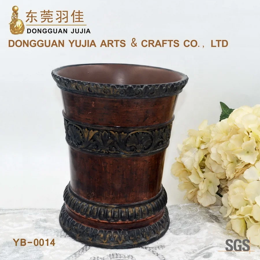
Antique Black Decorative Resin Dustbin With Gold Flower 