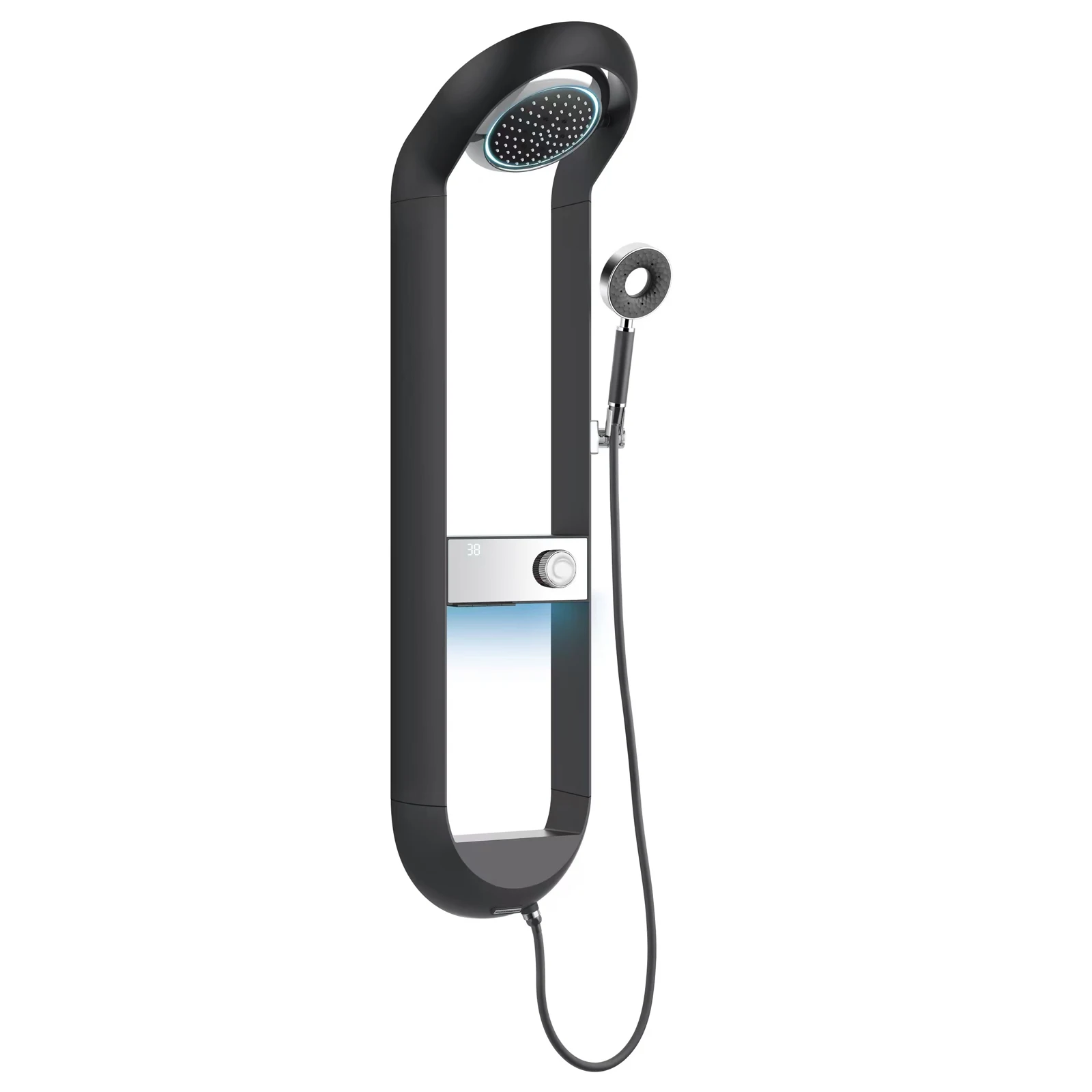 New Trend Cream White Wall Mounted Bathroom Shower with Hot and Cold Top Spray Faucet and Digital Mood Light Shower Set