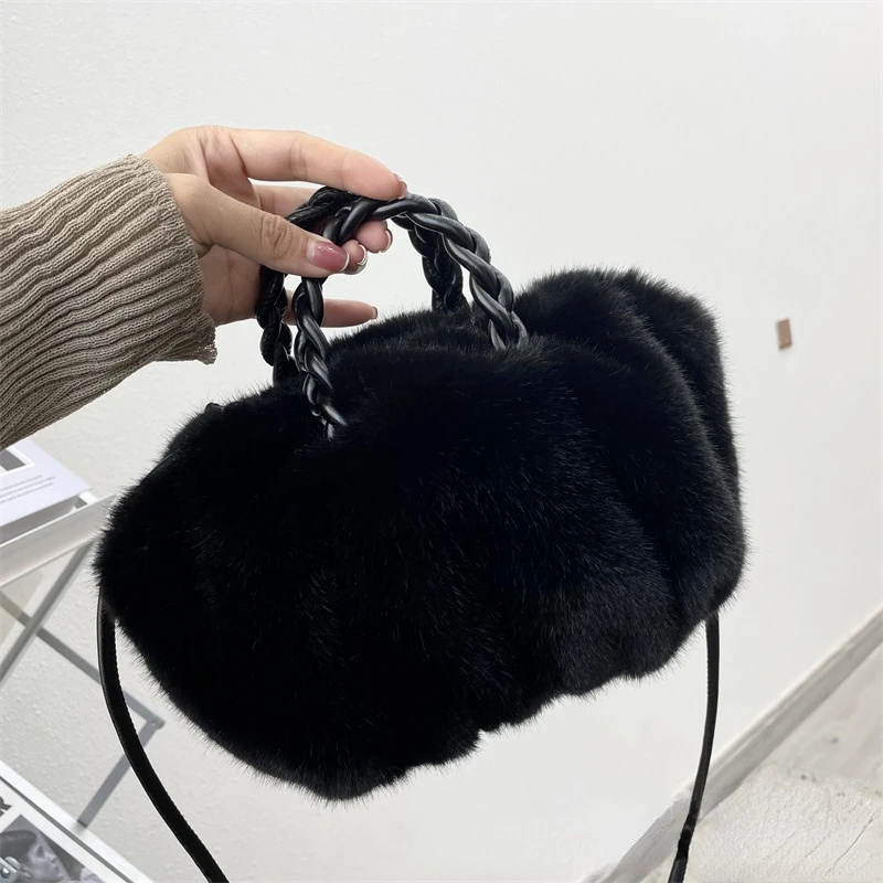 hot selling 2022 autumn and winter new wool-like pumpkin hand bag female drawstring handbag classic women plush bag