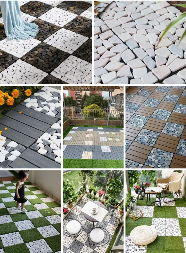 Waterproof Wood Grain Flooring WPC Deck Tiles For Balcony Garden Bathroom Living Room