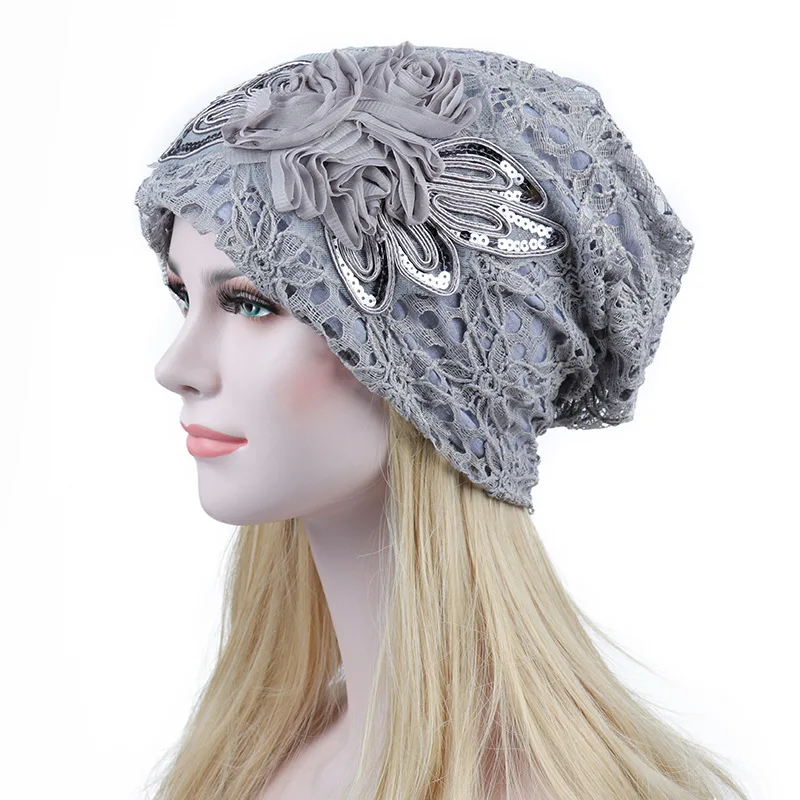 
Lady Women Hat Flower Hijab Lace Cotton Beanie Hat Chemo Cap Full Headwear Hijab 
