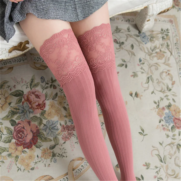 OEM Wholesale Warrm America Custom Label Fashion Creative Non-slip Over Knee  Women Lace Stockings